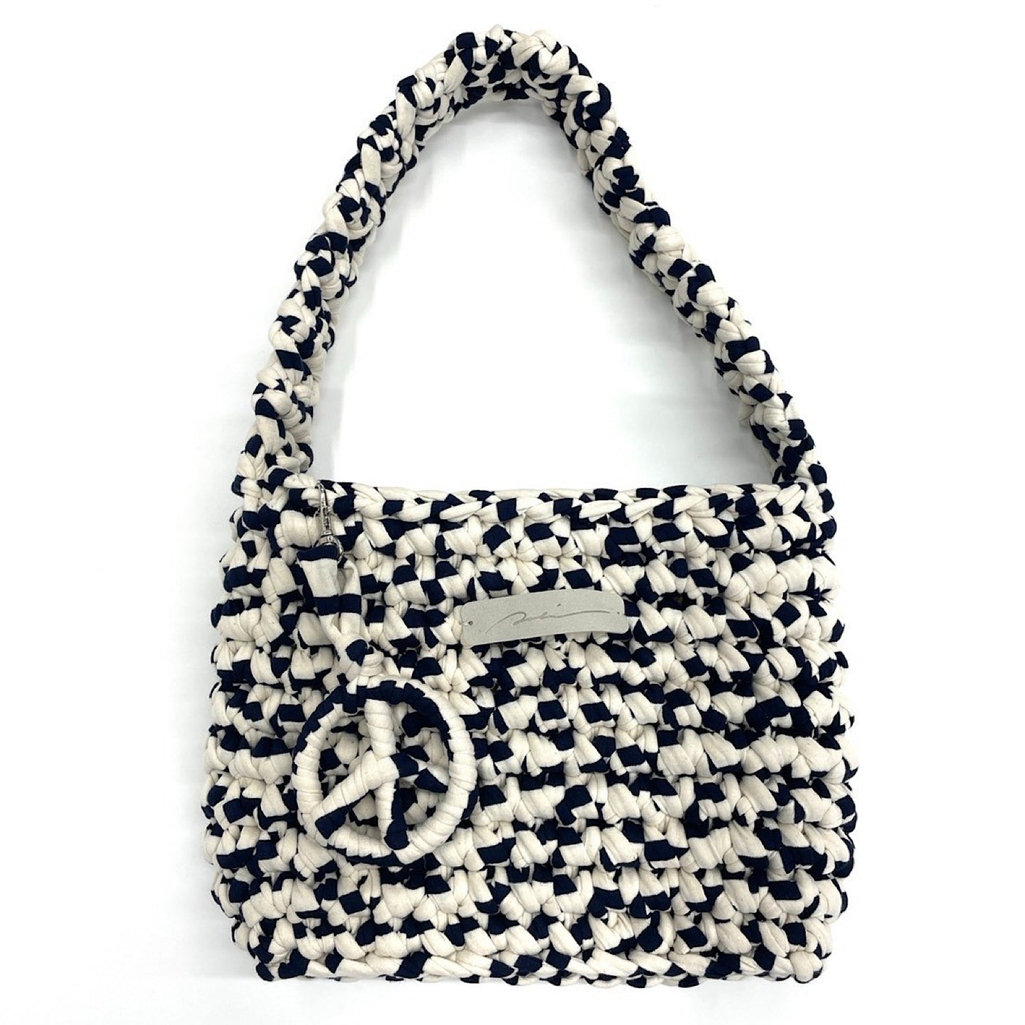Upcycle Crochet Bag ホワイト×ネイビー