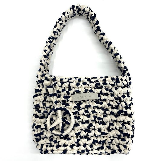 Upcycle Crochet Bag ホワイト×ネイビー