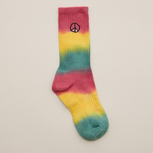 PEACE TIE DYE SOCKS　エンジ×イエロー×グリーン