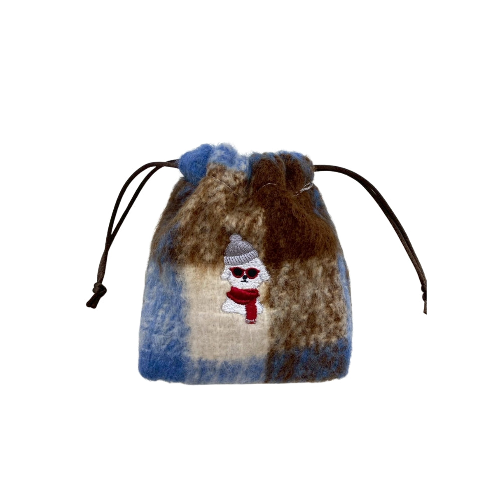 【新作商品】チェック柄刺繍巾着ポーチ