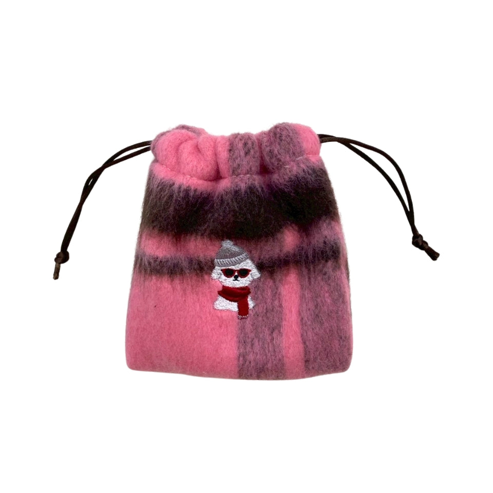 【新作商品】チェック柄刺繍巾着ポーチ