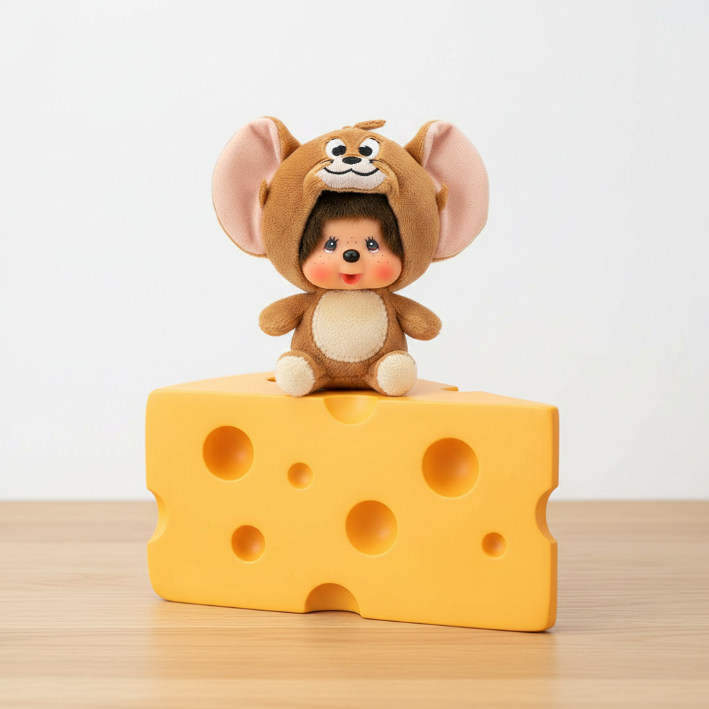 トムとジェリーｘモンチッチ　ジェリーモンチッチ顔でかSSキーチェーン