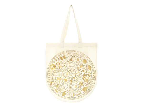 White and discount gold tote bag